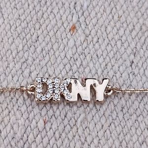 DKNY Gold Pave Logo Necklace